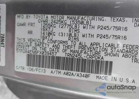 2015 Toyota Tacoma from USA, damaged, VIN 5TFUX4EN6FX039457